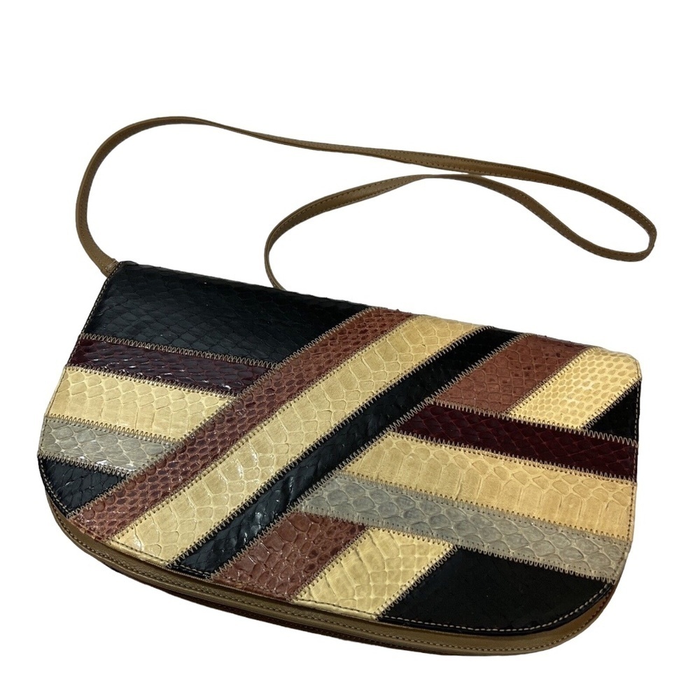1970’s Vintage Palizzio Brown Patchwork Snakeskin Handbag